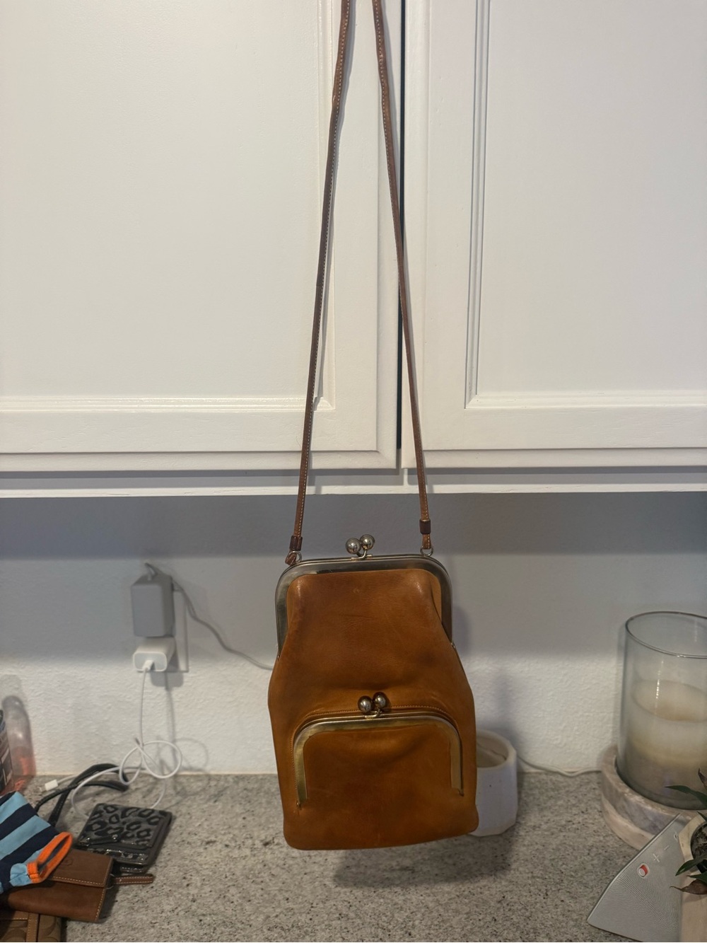 Bonnie Cashin for Coach Swinger Bag Double Frame Kiss Tan Leather Vintage - Picture 6 of 6